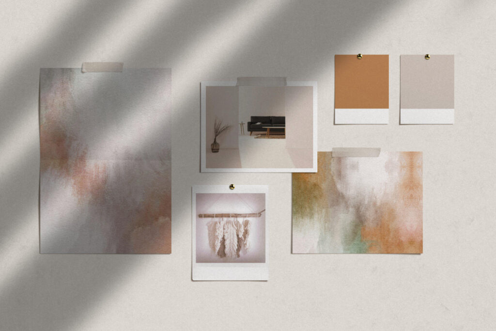 Moodboard featuring vibrant orange hues, showcasing a blend of creativity and warmth for brand inspiration.